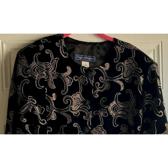 Vtg Maggie McNaughton Blazer/Shirt Black Velour/Velvet w Gold/Silver 24W - Picture 1 of 10